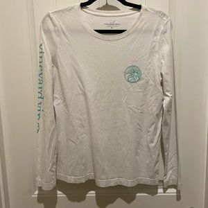 Vineyard Vines - long sleeve cotton t-shirt - white with aqua logo